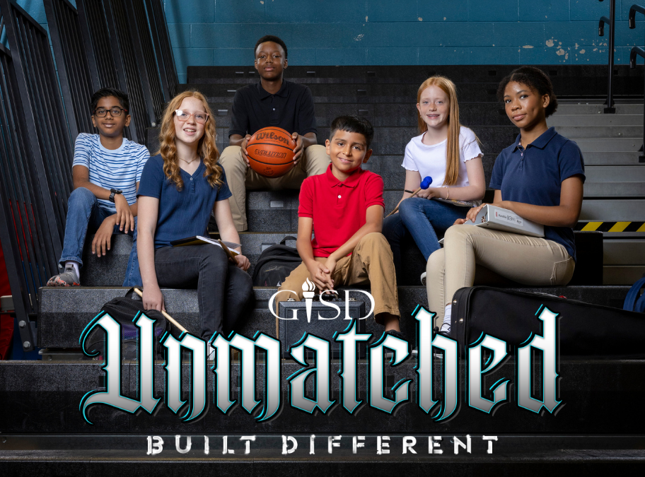 "Unmatched Built Different" over image of group of students.