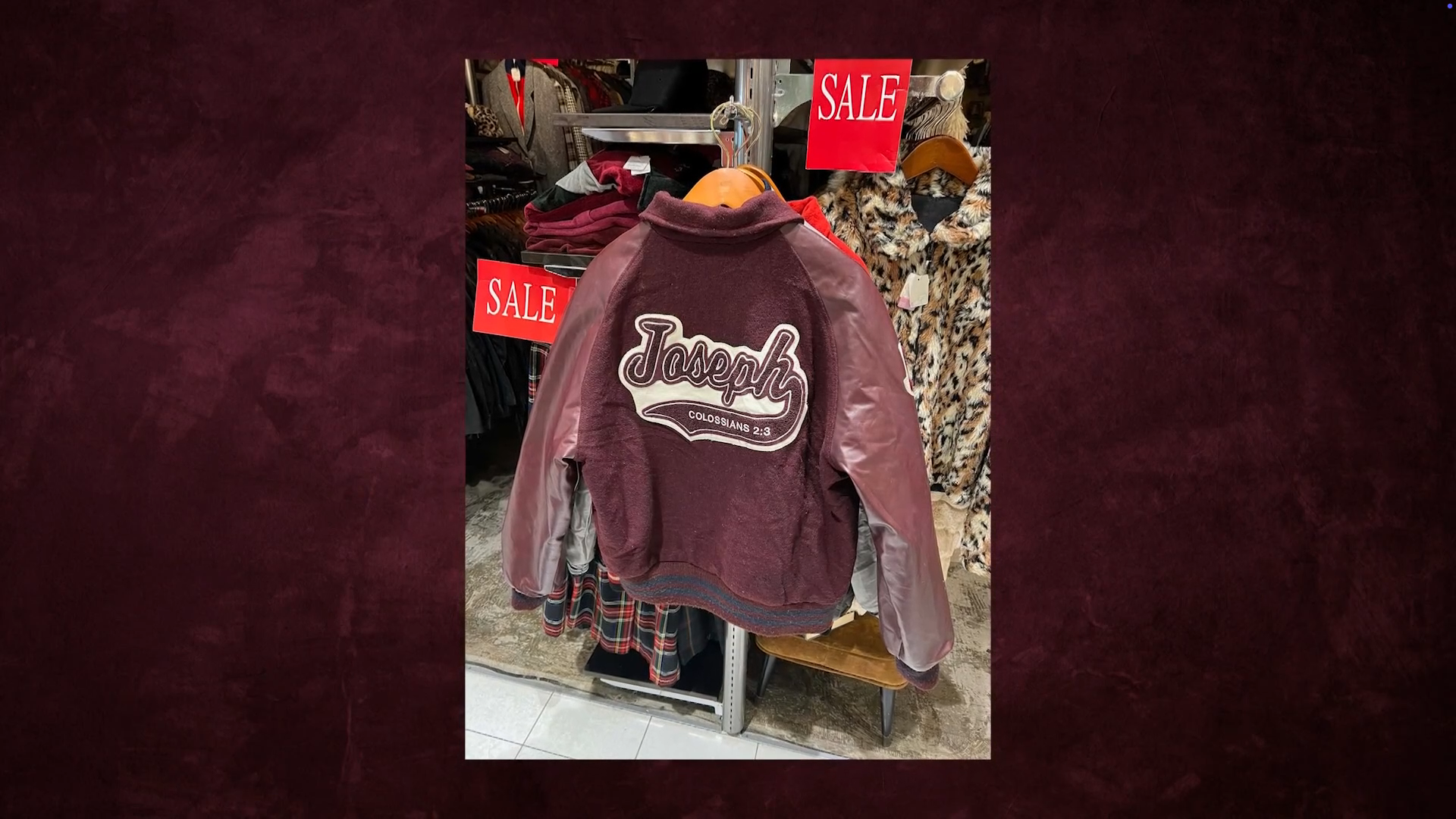 Image shows the back of a Rowlett High School letterman jacket found in Japan with the name Joseph