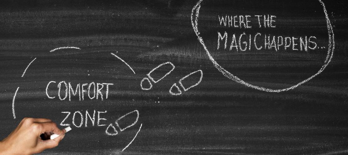 footsteps leaving a circle with the words comfort zone
