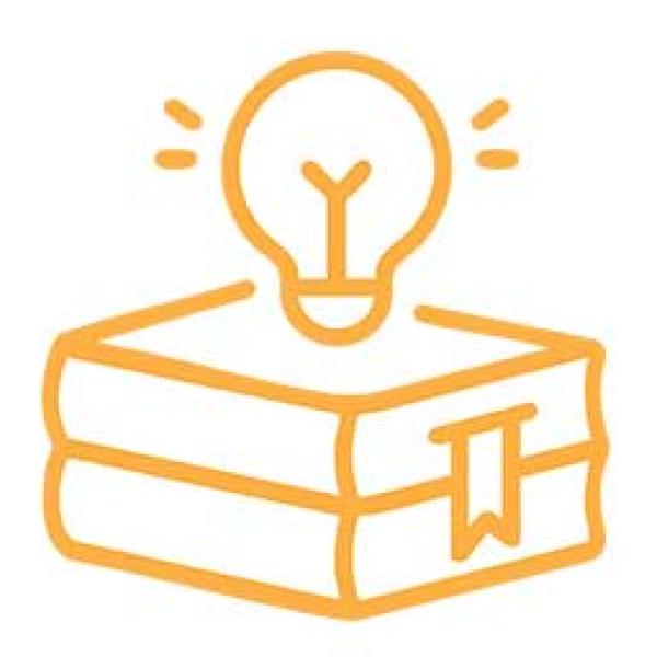 Icon with light bulb and book icon representing student programs