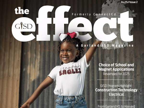 The Effect 24-25 Issue 2 young girl wearing a Steadham Eagles t-shirt looking excited with outstretched arms