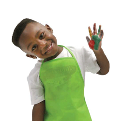 A young Montessori boy waving with a painted hand