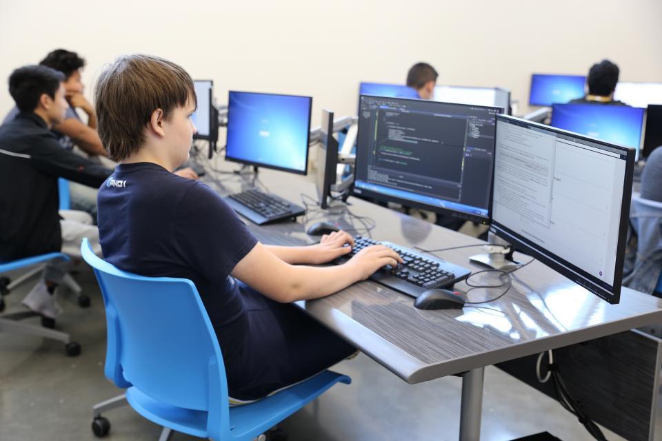 A student coding