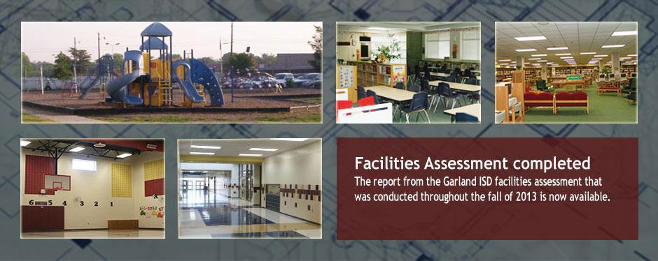 announcement of completed facilities assessment with images of district buildings