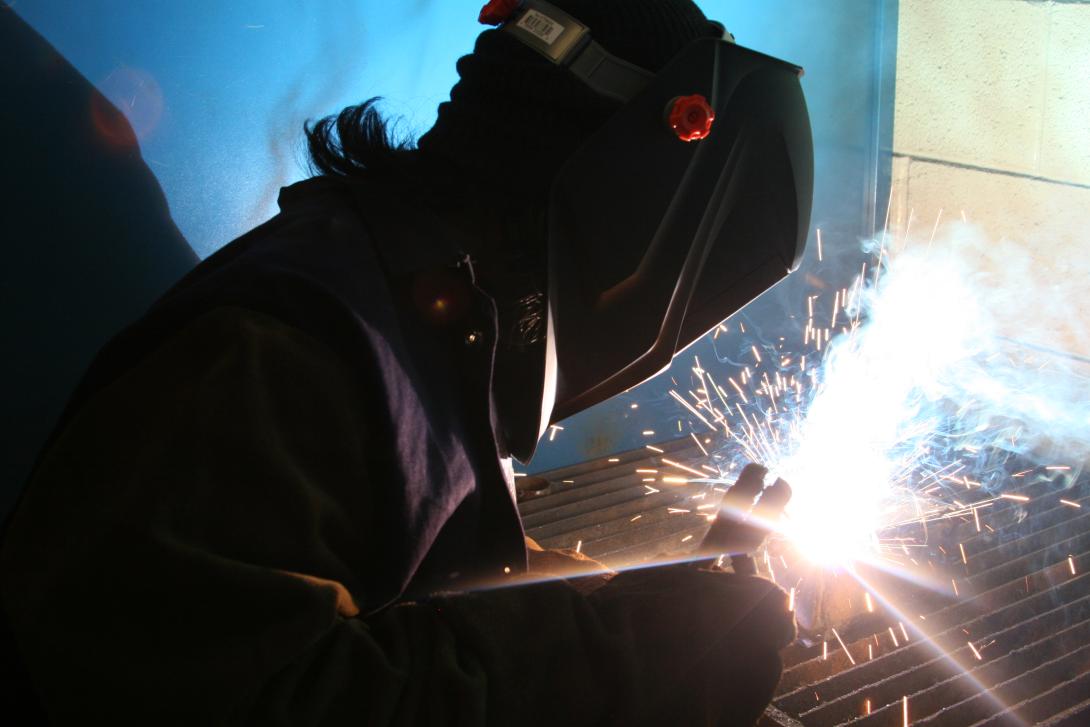 A student working on welding during a CTE class