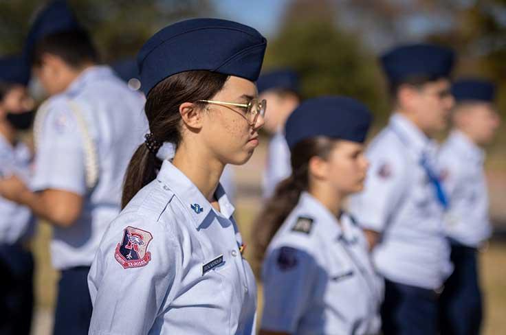 Profile view of girl in air force junior rotc uniform.