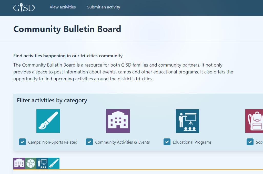 Screenshot of the community board page