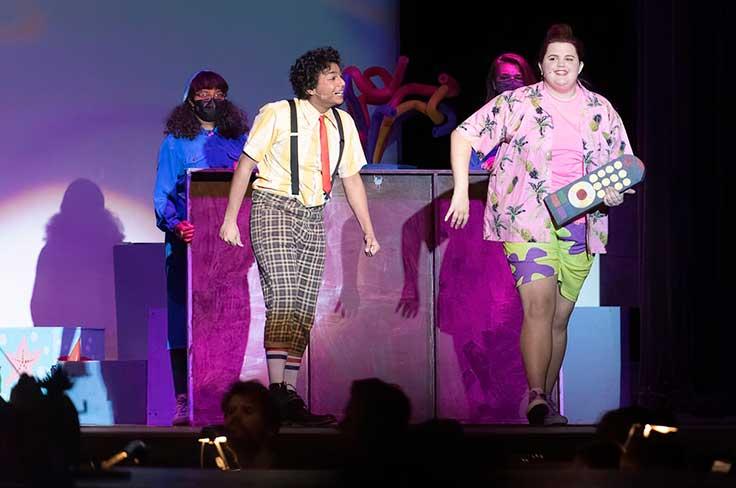 Students on stage during production of Sponge Bob at NGHS.