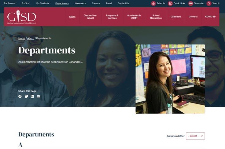 A screenshot of the departments page.