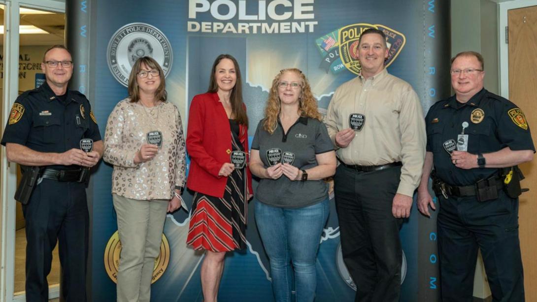 Members of the GISD Guidance and Counseling department with Rowlett PD at their station