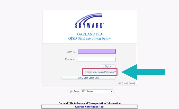 You can find the forgot password link under the login fields on the Skyward homepage.