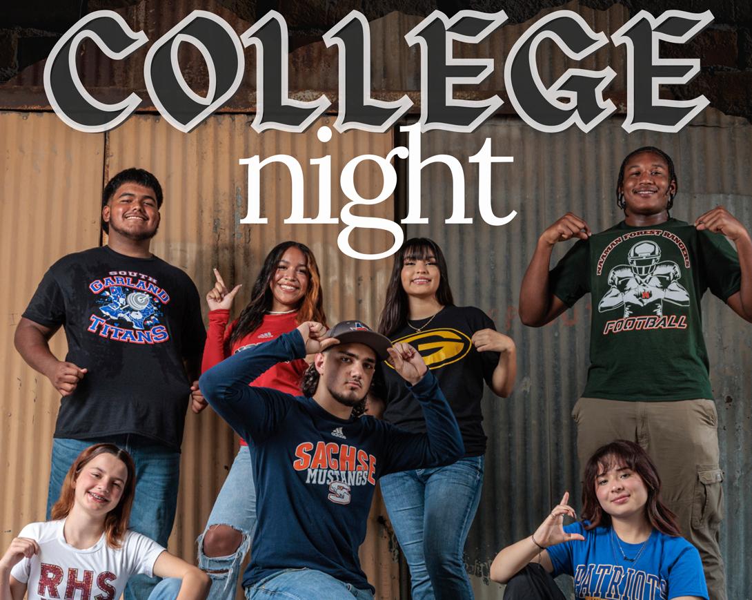 Text that reads "College Night" is overlaid above students posing while wearing spirit wear from the Garland ISD high schools.
