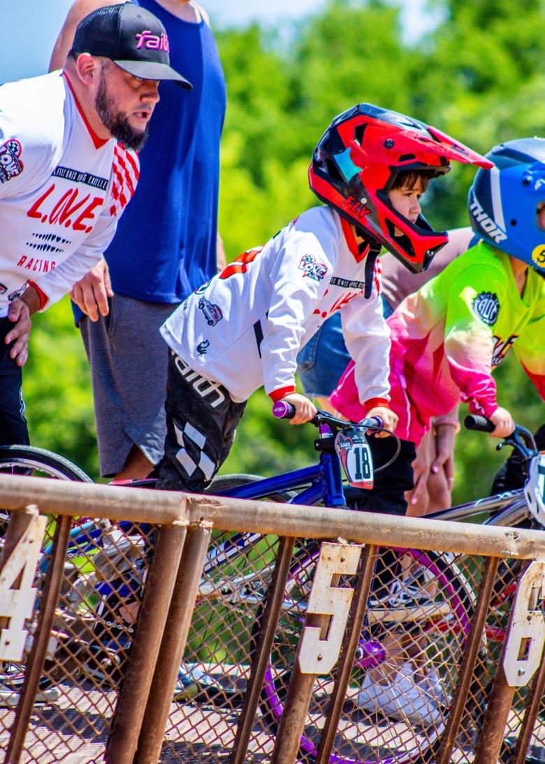 bmx racer prepares to race