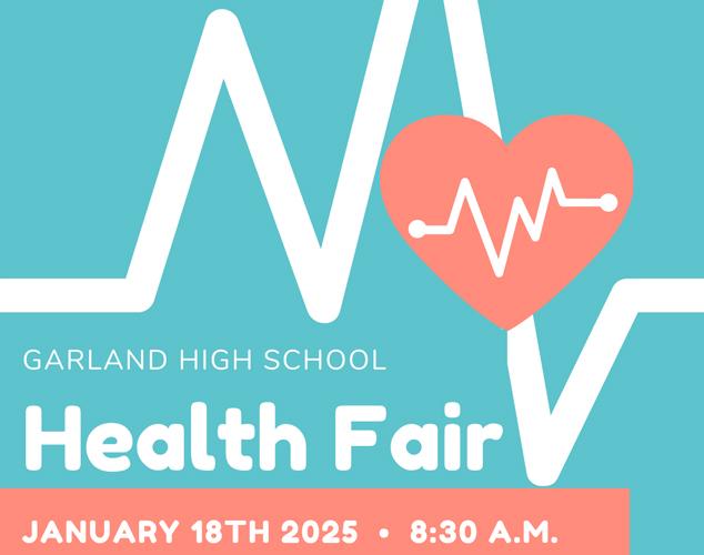 A flyer featuring a heart and pulse icon advertising the Garland High School Health Fair.