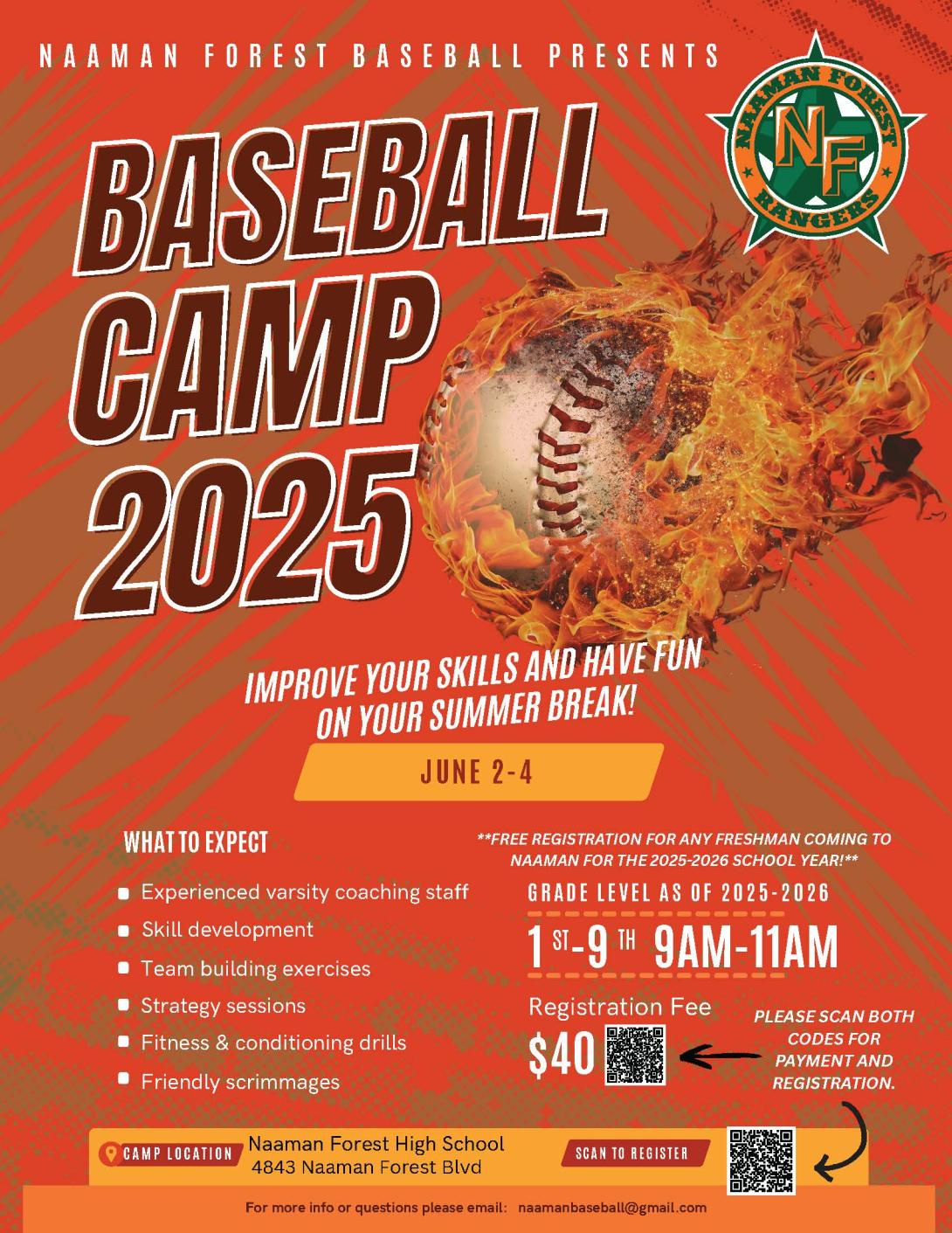 Naaman Forest Baseball Camp Flyer