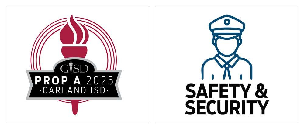 Garland ISD Prop A logo with icon of officer representing safety & security