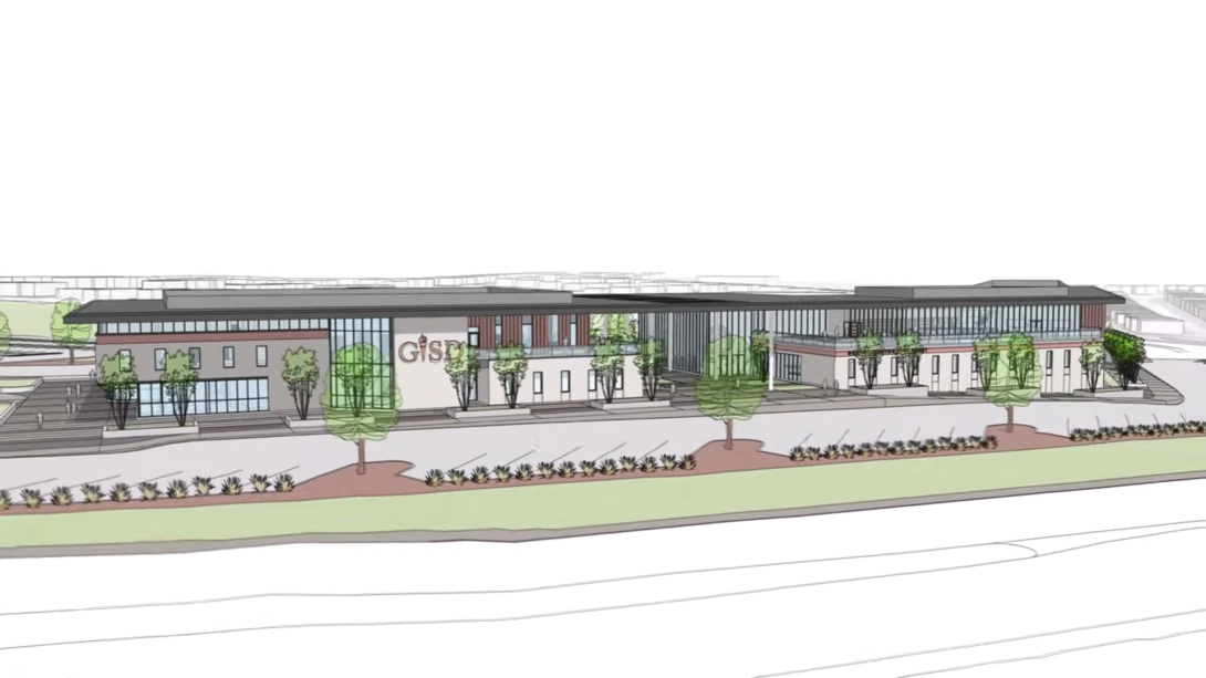 Digitally rendered drawing of the proposed Student Services Center and new Memorial Pathway Academy