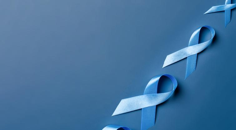 Blue ribbons in a line representing Child Abuse Prevention Month.