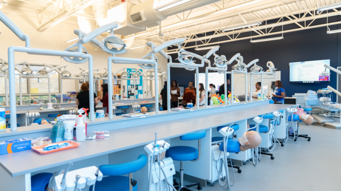 Wide shot of the dental assisting classroom